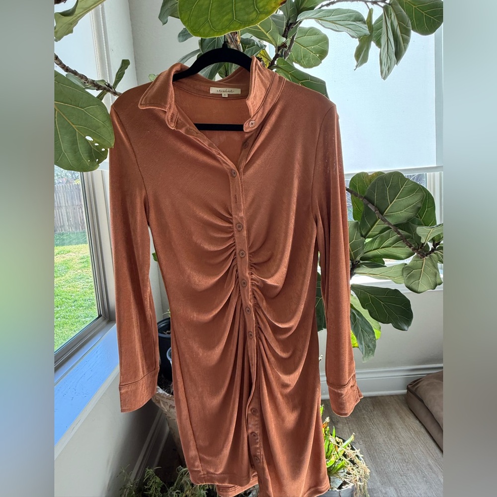 Copper Button-Down Dress